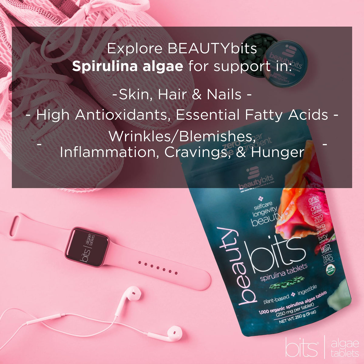 ENERGYBITS BEAUTYbits spiruline bio boîte ouverte avec tablettes
