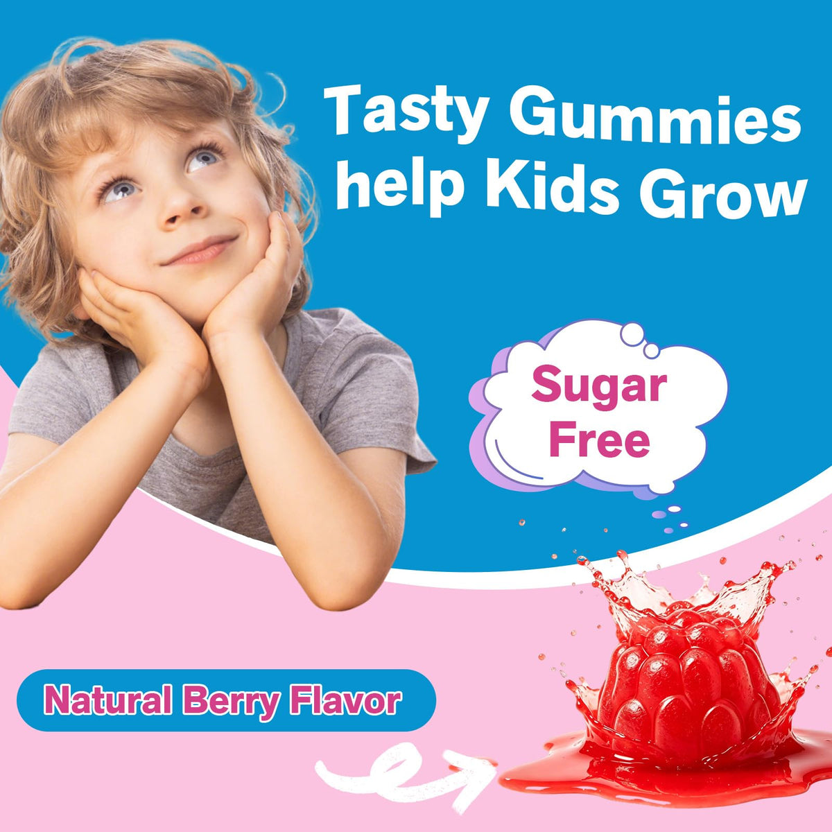 Enfant prenant un gummy BudLive au safran, sourire aux lèvres