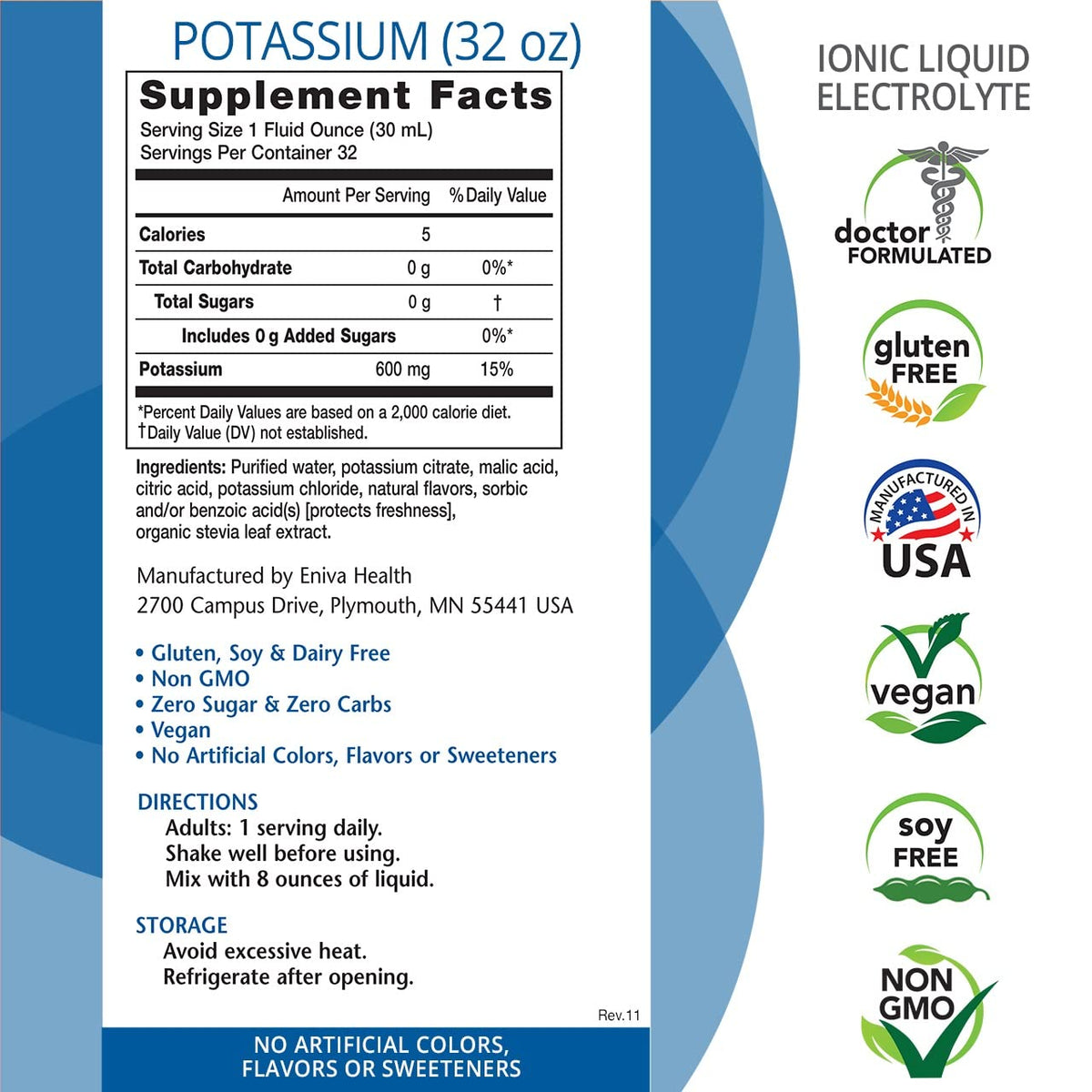 Eniva Complément Alimentaire Liquide Potassium 600 mg étiquette