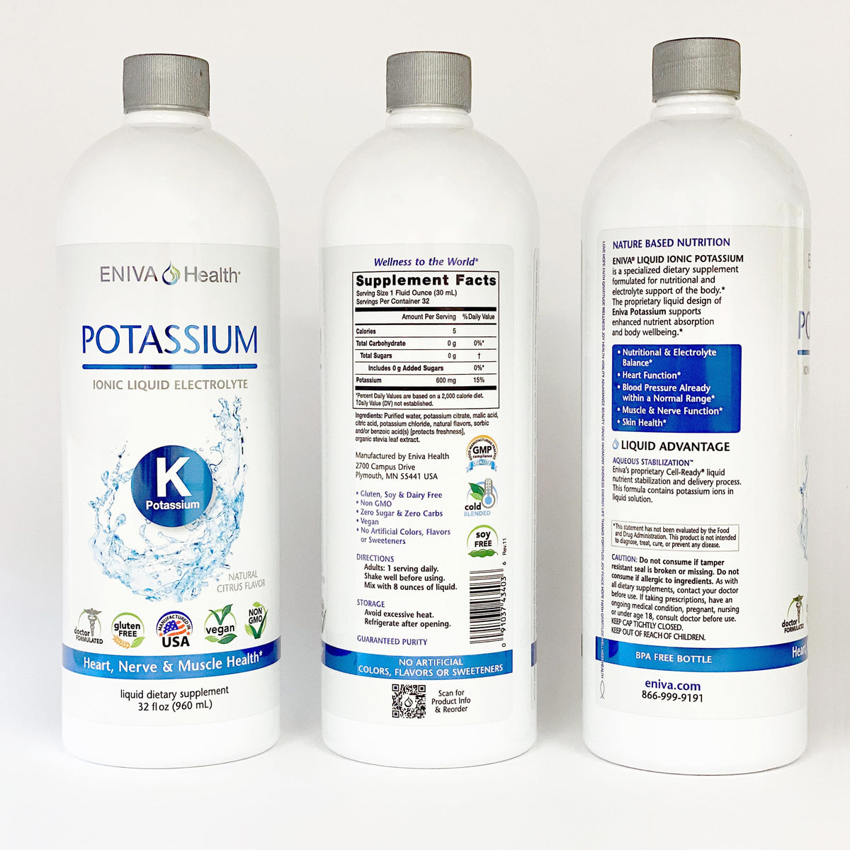 Eniva Complément Alimentaire Liquide Potassium 600 mg flacon ouvert