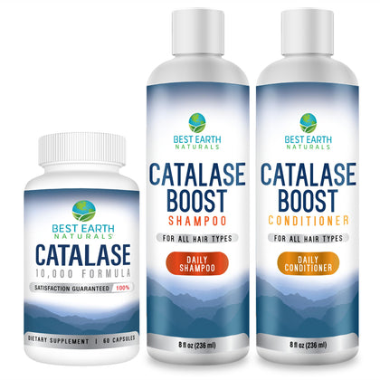 Ensemble Catalase Best Earth Naturals avec 60 capsules, shampooing et après-shampooing