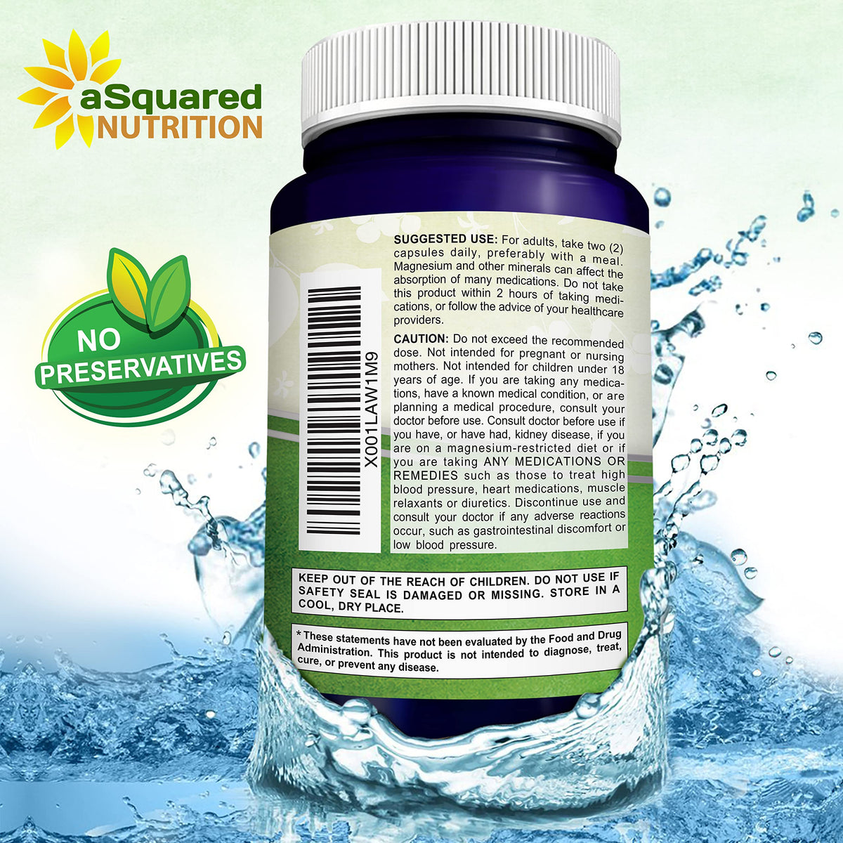 Ensemble de capsules de citrate de magnésium aSquared Nutrition sur une table