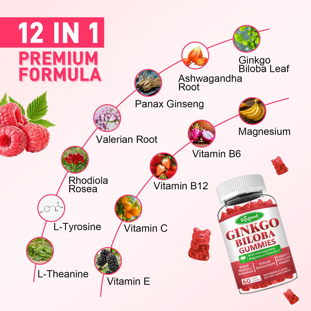 Ensemble de gummies Sijigood avec informations nutritionnelles