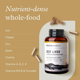 Enviromedica Capsules de Foie de Boeuf Élevé à l'Herbe, ingrédients sur l'étiquette