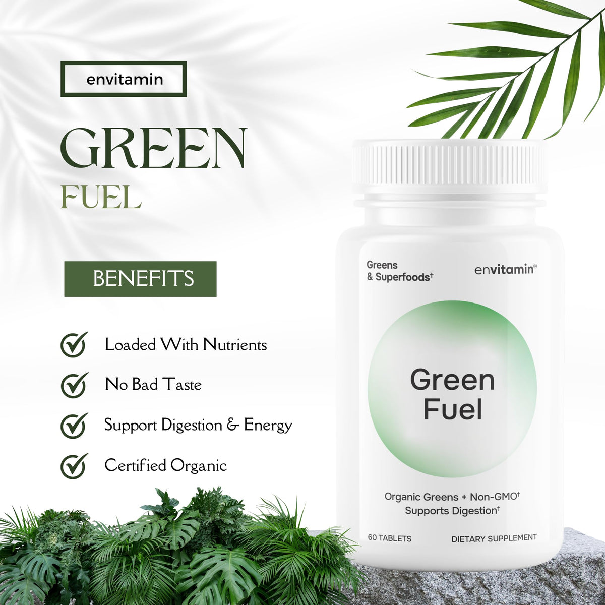 envitamin Green Fuel Tablettes Bio, vue arrière de l'emballage