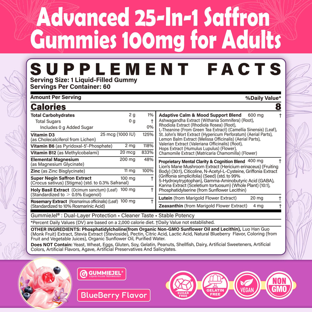 EnvyCure Gummies de Safran Liposomal 100mg vue de côté