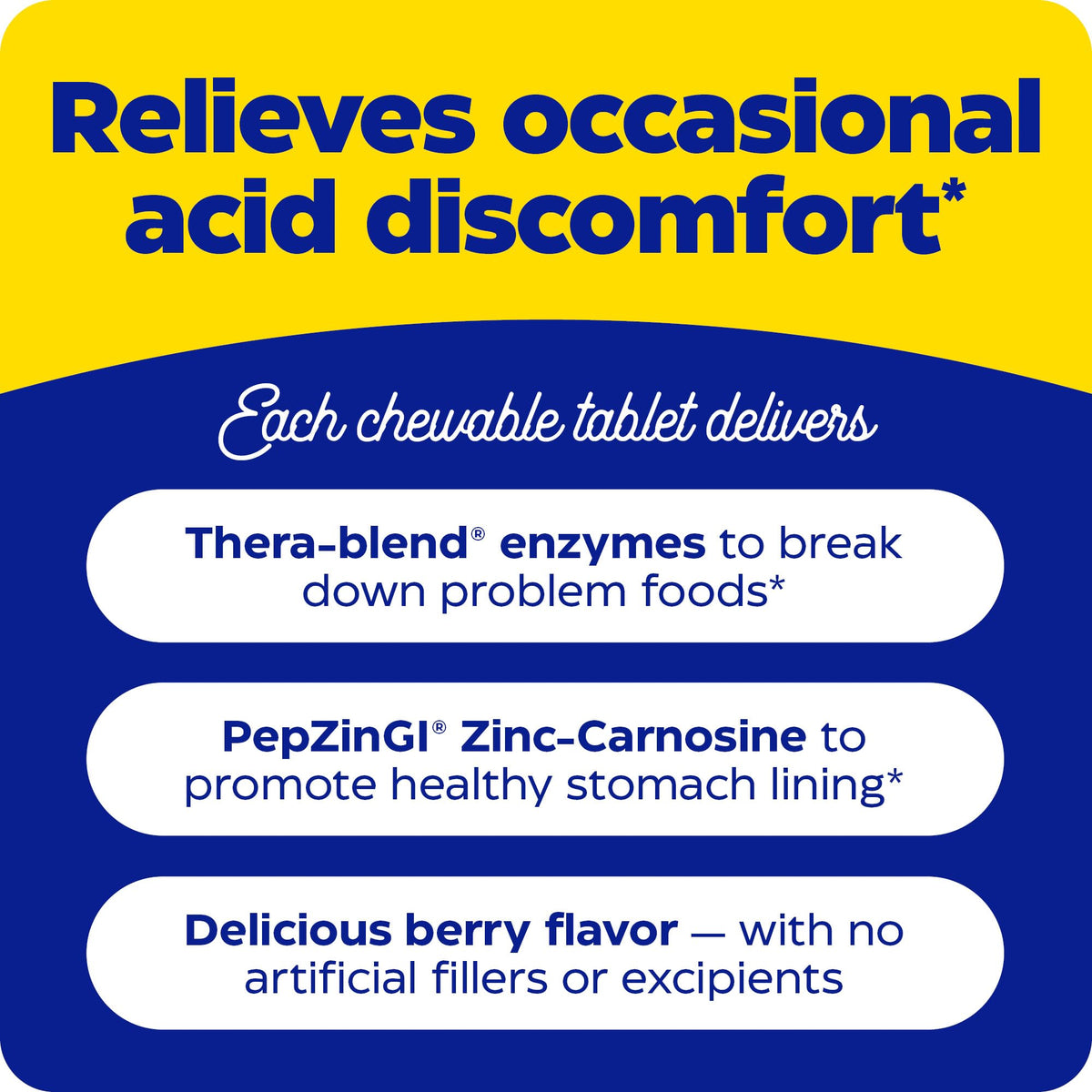 Enzymedica Acid Soothe comprimés à mâcher en gros plan