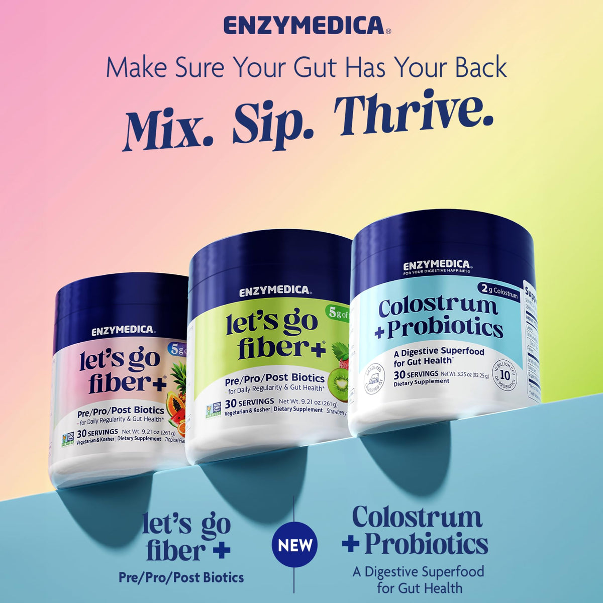 Enzymedica Colostrum + Probiotics Poudre 150g sur une table