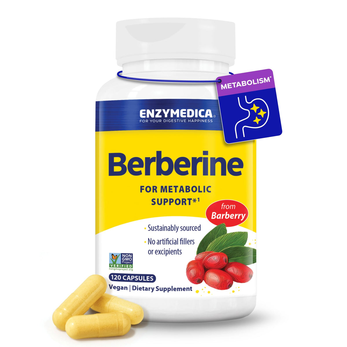 Enzymedica Complément Berbérine HCl 510mg devant de l'emballage
