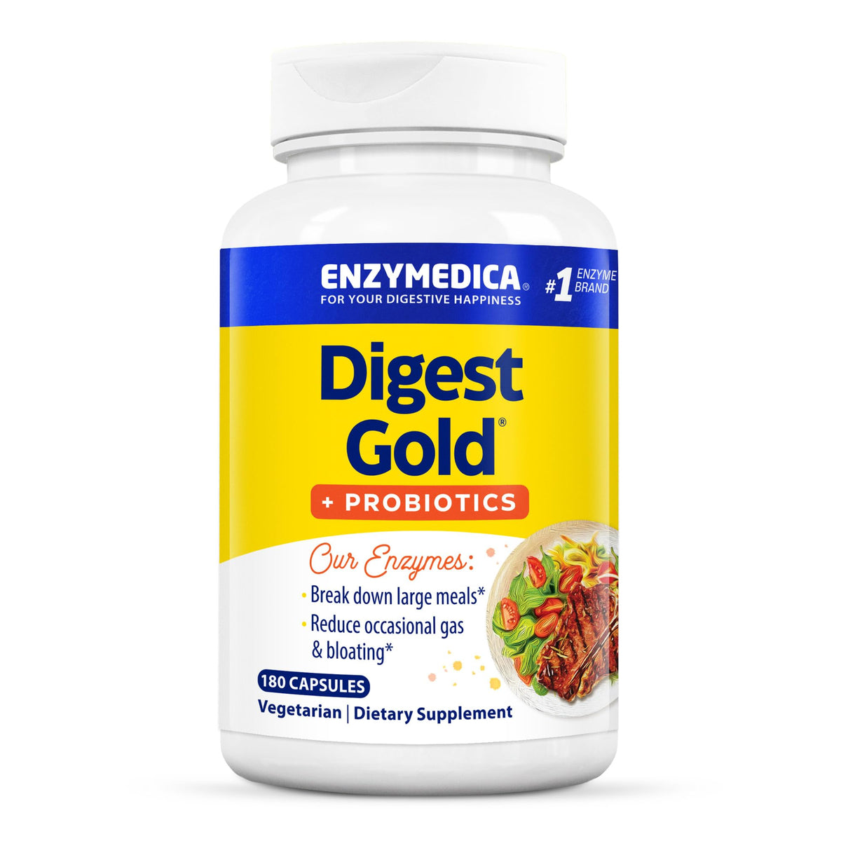 Enzymedica daily Gold + Probiotics 180 capsules, vue de face