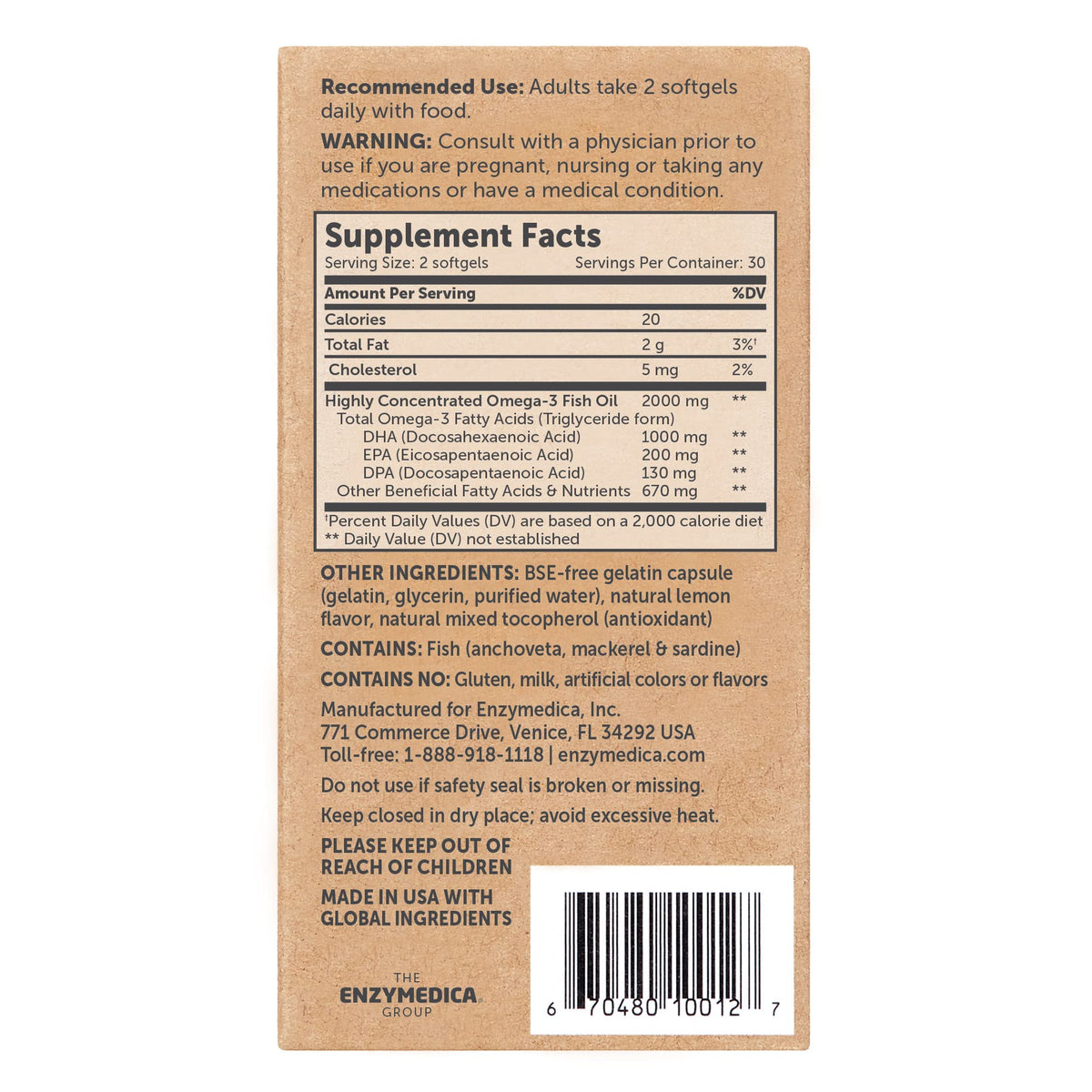 Enzymedica Omega 3 gélules molles avec étiquette visible