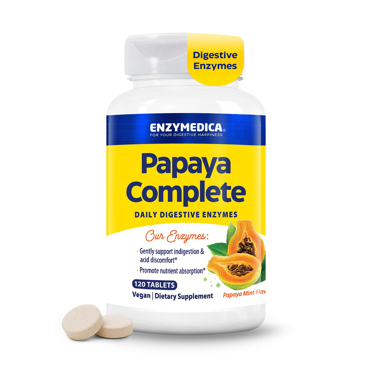 Enzymedica Papaya Complete 120 comprimés menthe vue de face