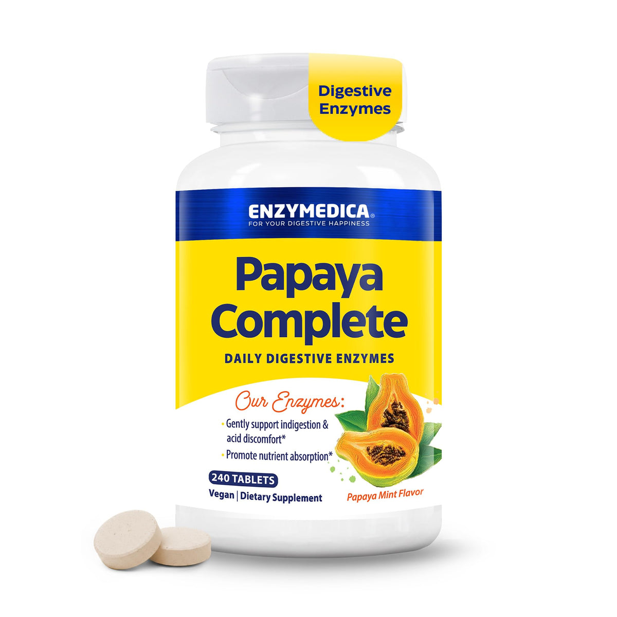 Enzymedica Papaya Complete 240 comprimés à mâcher, vue de face