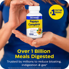 Enzymedica Papaya Complete avec ingrédients naturels en arrière-plan