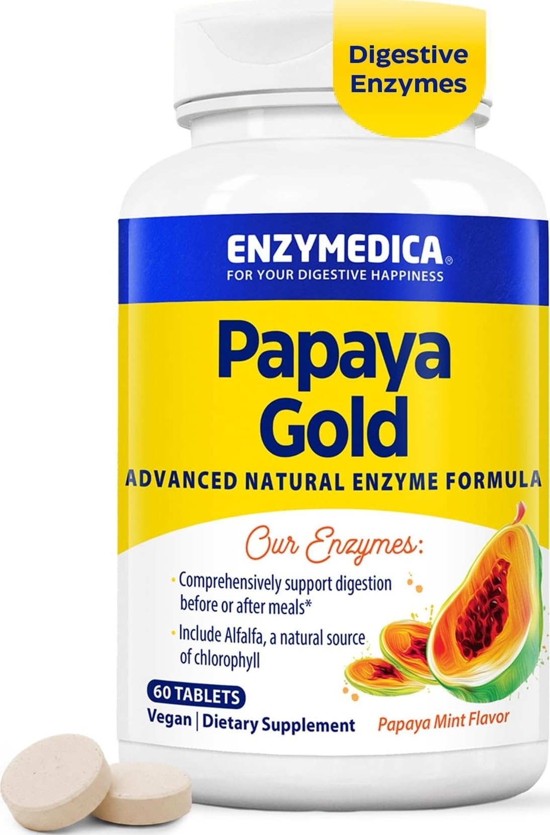 Enzymedica Papaya Gold 60 comprimés à mâcher, vue de face