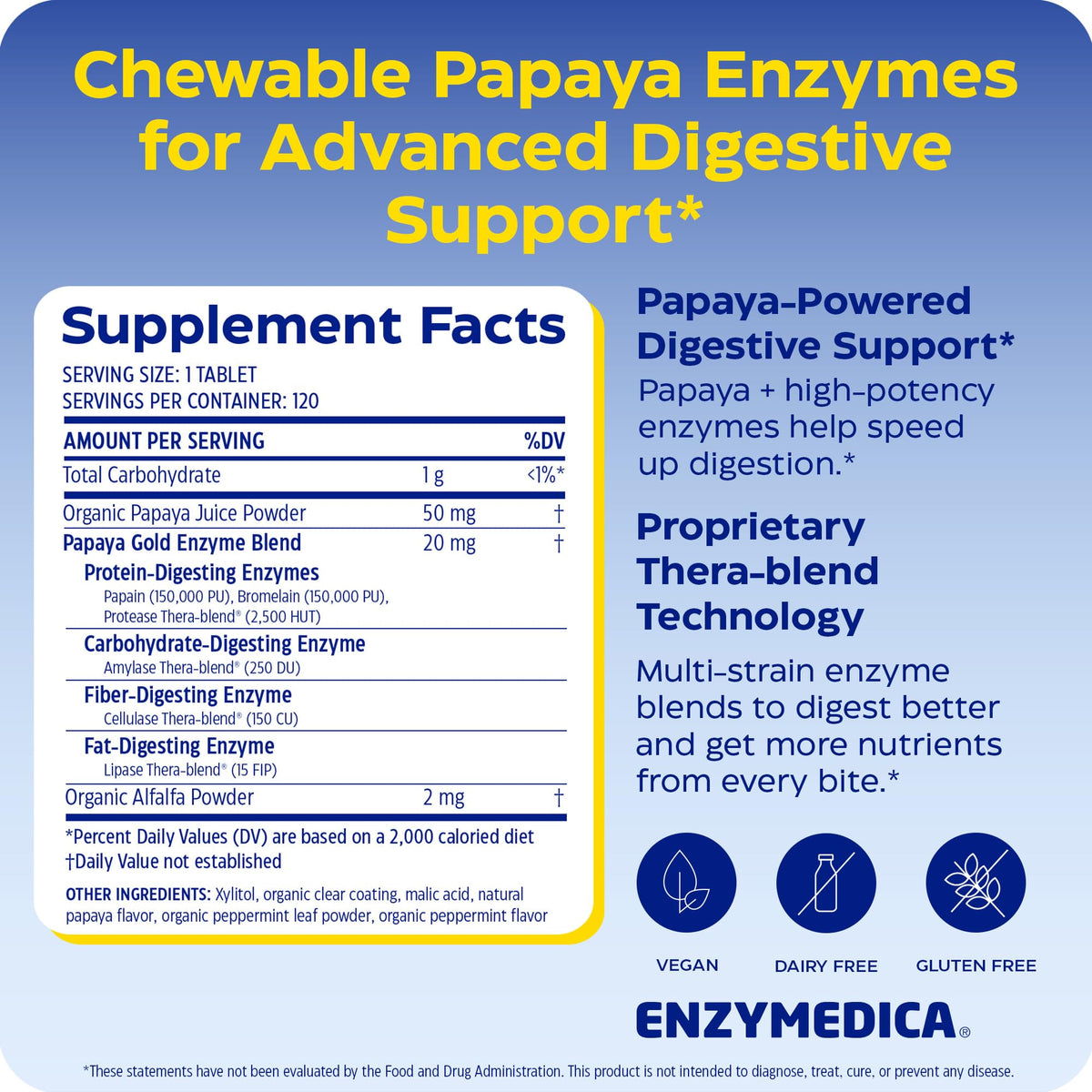 Enzymedica Papaya Gold comprimés menthe, vue de côté