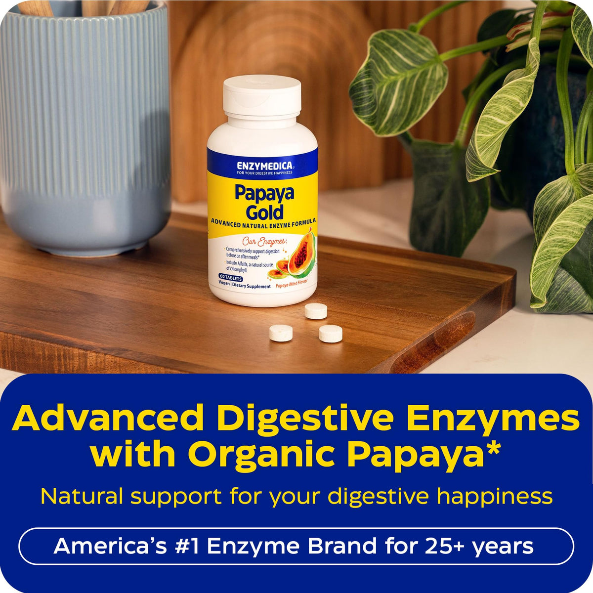 Enzymedica Papaya Gold emballage, dimensions 10,7 x 5,7 x 5,7 cm