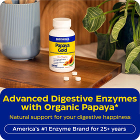 Enzymedica Papaya Gold emballage, dimensions 10,7 x 5,7 x 5,7 cm
