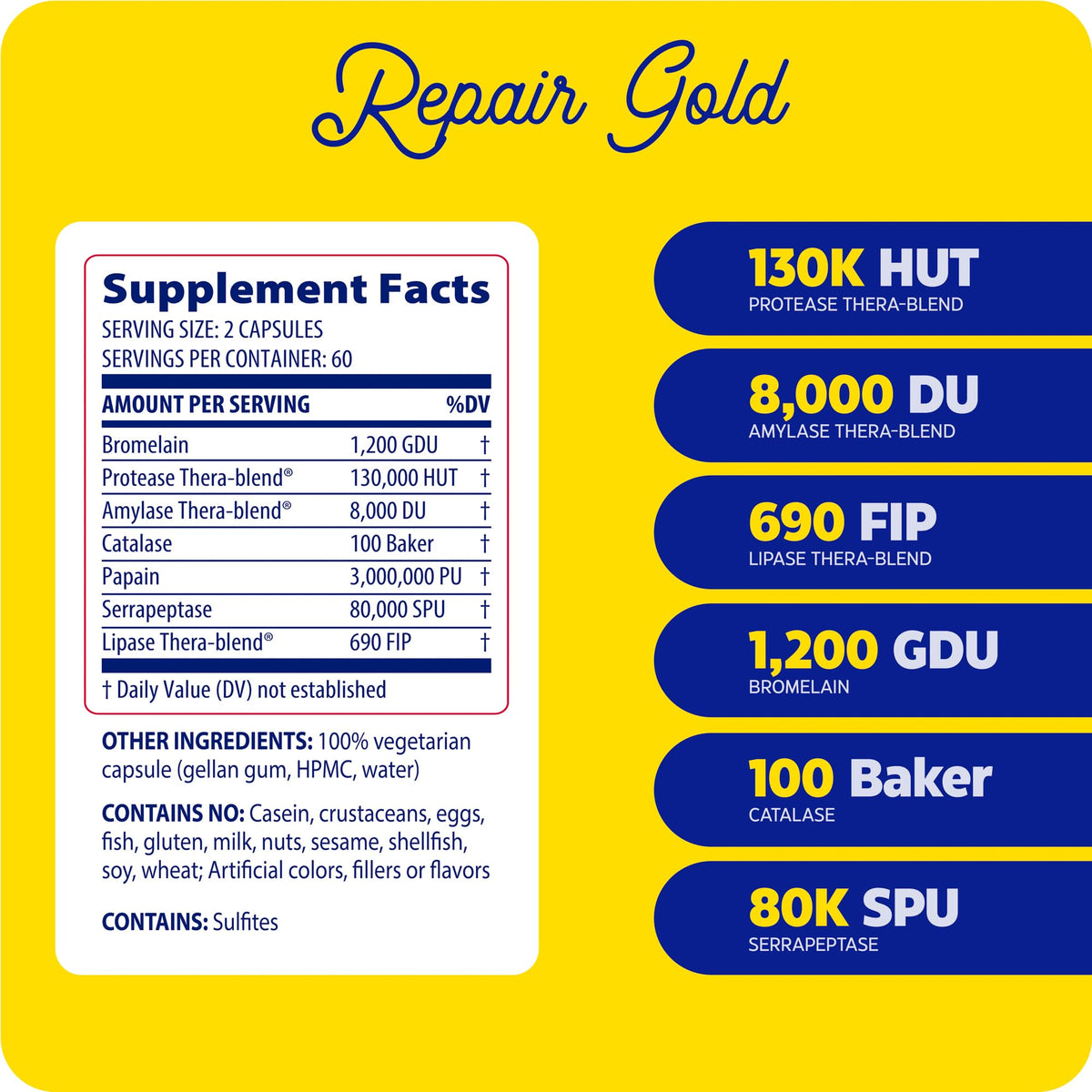 Enzymedica Repair Gold 120 Capsules vue de côté