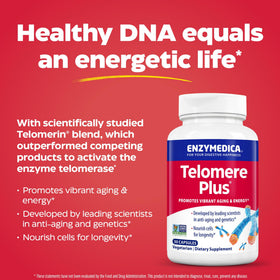 Enzymedica Telomere Plus capsules sur un fond neutre