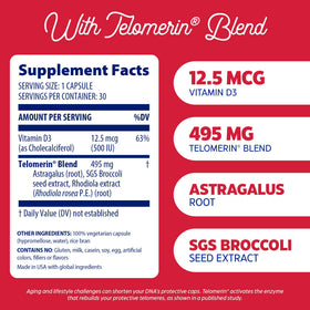 Enzymedica Telomere Plus emballage avec informations nutritionnelles