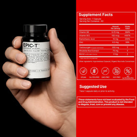 EPIC-T Soutien Testostérone 60 Capsules sur fond neutre