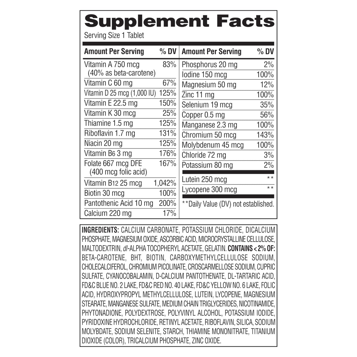 Equate Multivitamine Complète 50+ comprimés dans la boîte