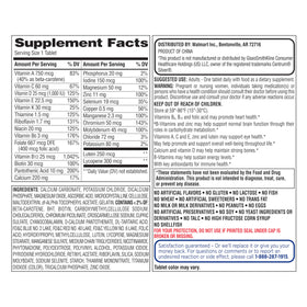 Equate Multivitamine Complète 50+ étiquette avec ingrédients