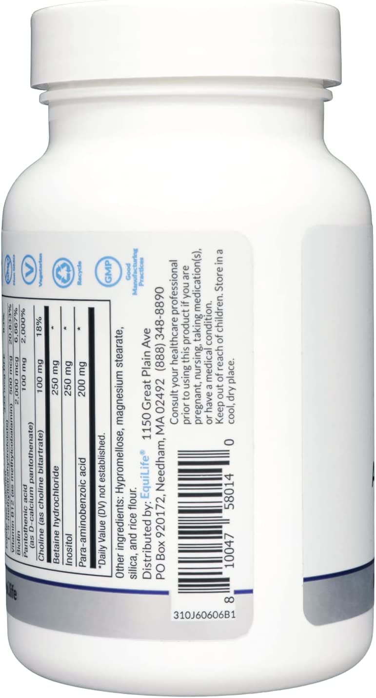 Equilife Complexe de Vitamines B Methylé 60 Capsules avec un verre d'eau