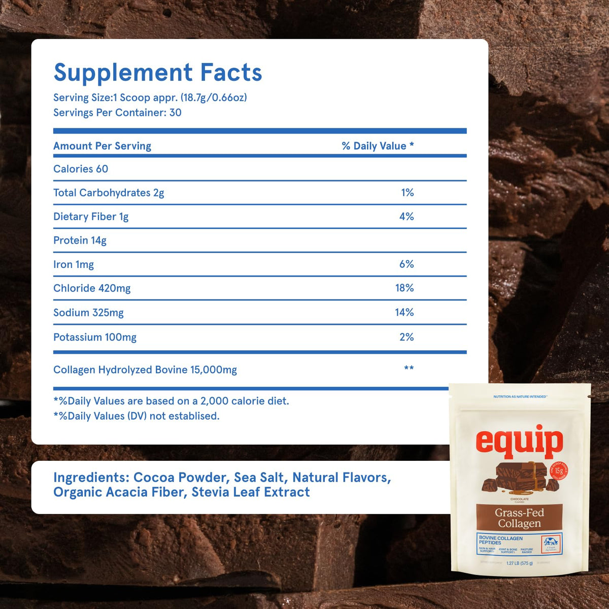 Equip Poudre de Collagène Chocolat 610g emballage ouvert