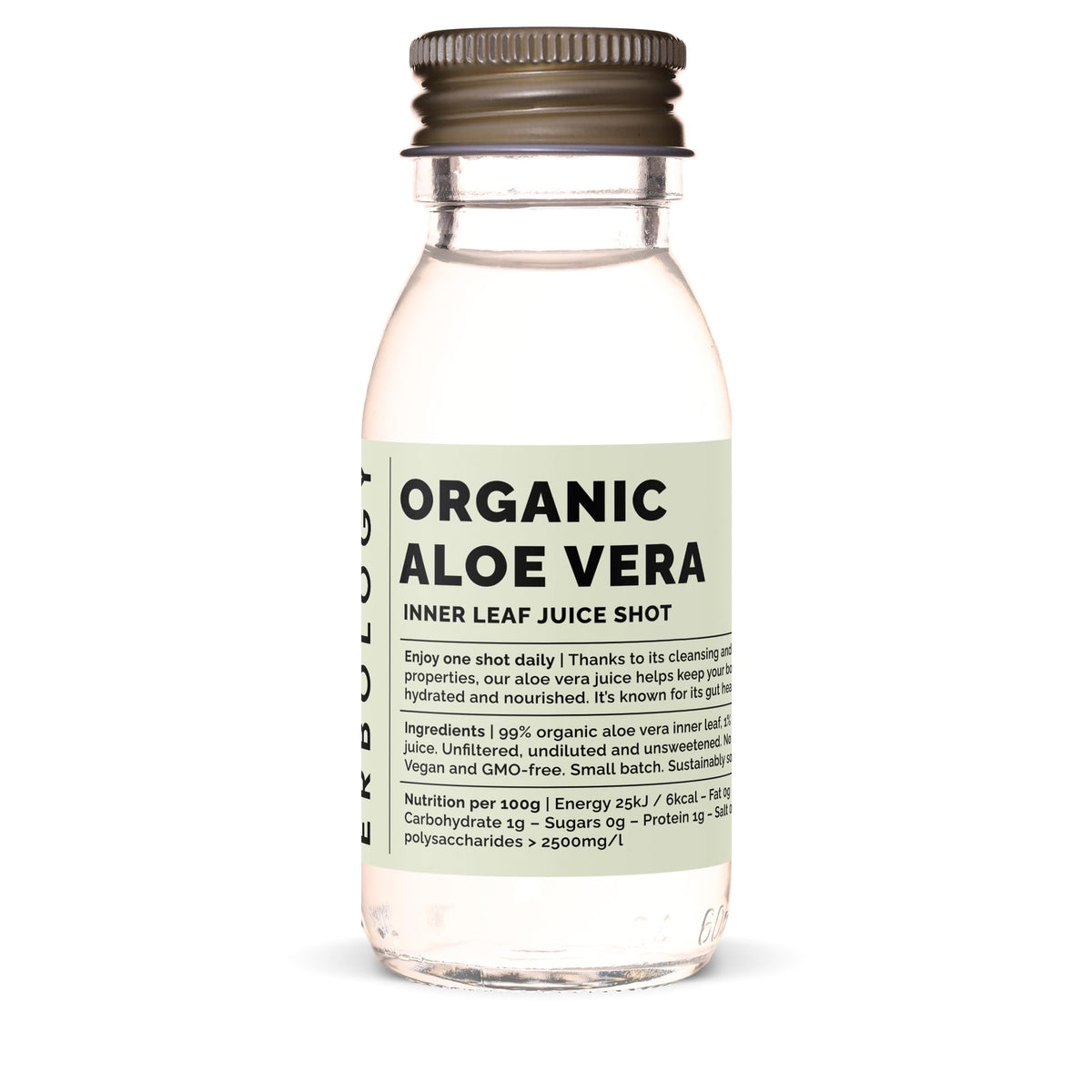 Erbology Jus d'Aloe Vera Bio 12 shots de 2 fl oz en bouteille en verre recyclable