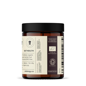 Erbology Poudre de Triphala Bio 90 g avec des ingrédients naturels en arrière-plan