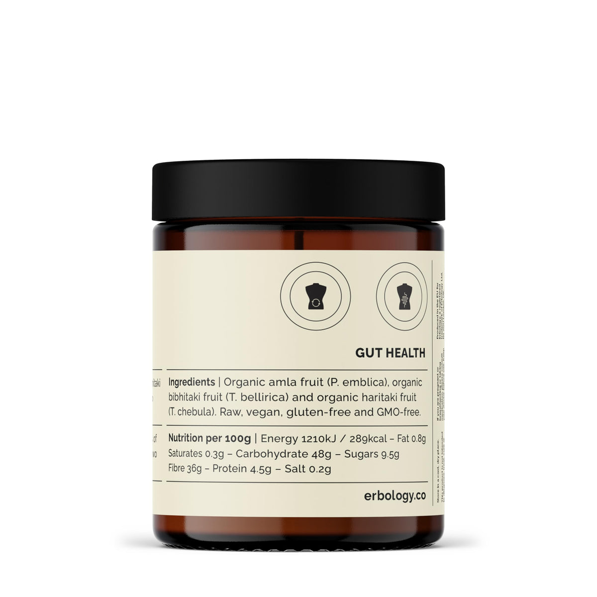 Erbology Poudre de Triphala Bio 90 g avec une tasse d'eau chaude