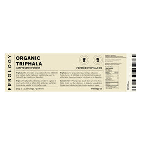 Erbology Poudre de Triphala Bio 90 g sur une surface en marbre