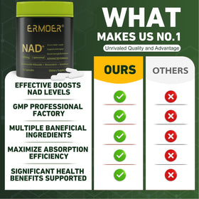 ERMOER NAD Nicotinamide Riboside 900mg capsules sur une table
