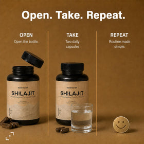Essencraft Shilajit avec des capsules sur une surface en marbre