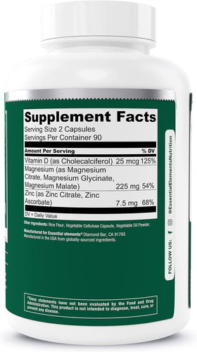 Essential Elements Magnésium Plus Zinc 360 capsules close-up