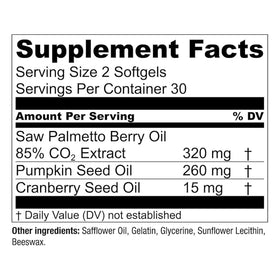 Essential Elements Saw Palmetto Plus avec des ingrédients naturels en arrière-plan