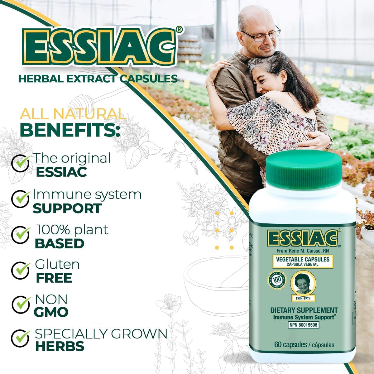 Essiac Capsules Herbal Naturel vue de côté