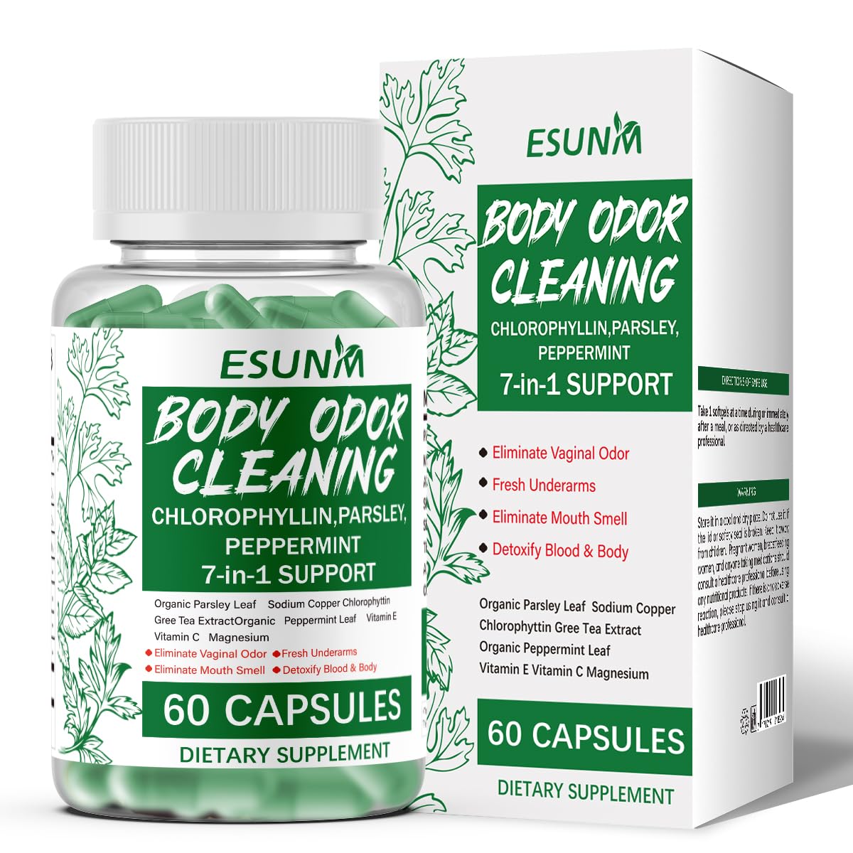 ESUNM Complément Alimentaire Déodorant Corporel 650 mg, vue de face