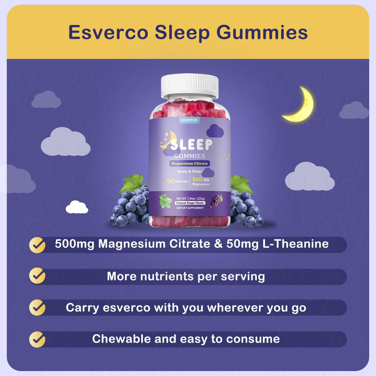 esverco Gummies de Magnésium 500mg, composition détaillée