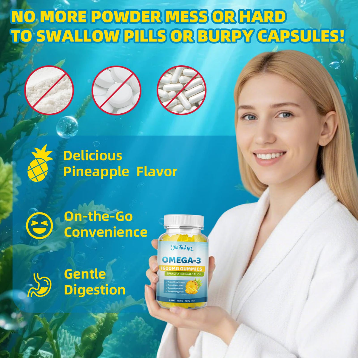 Étiquetage des gummies oméga-3 Mchokuu avec info nutri