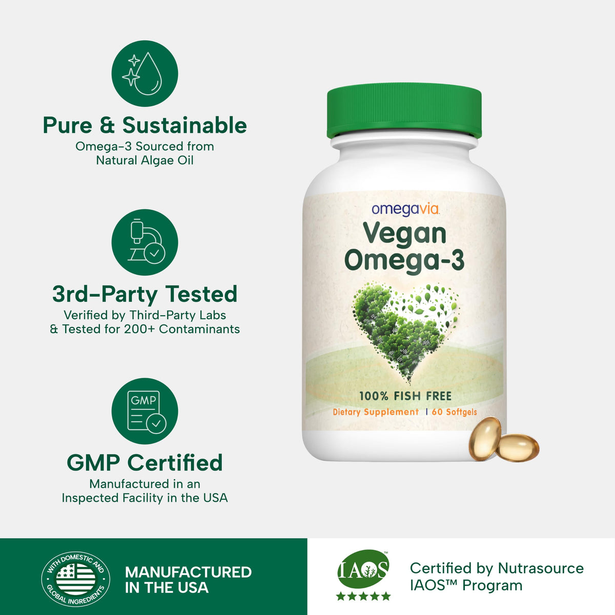 Étiquetage des ingrédients OmegaVia Omega 3 Végétalien