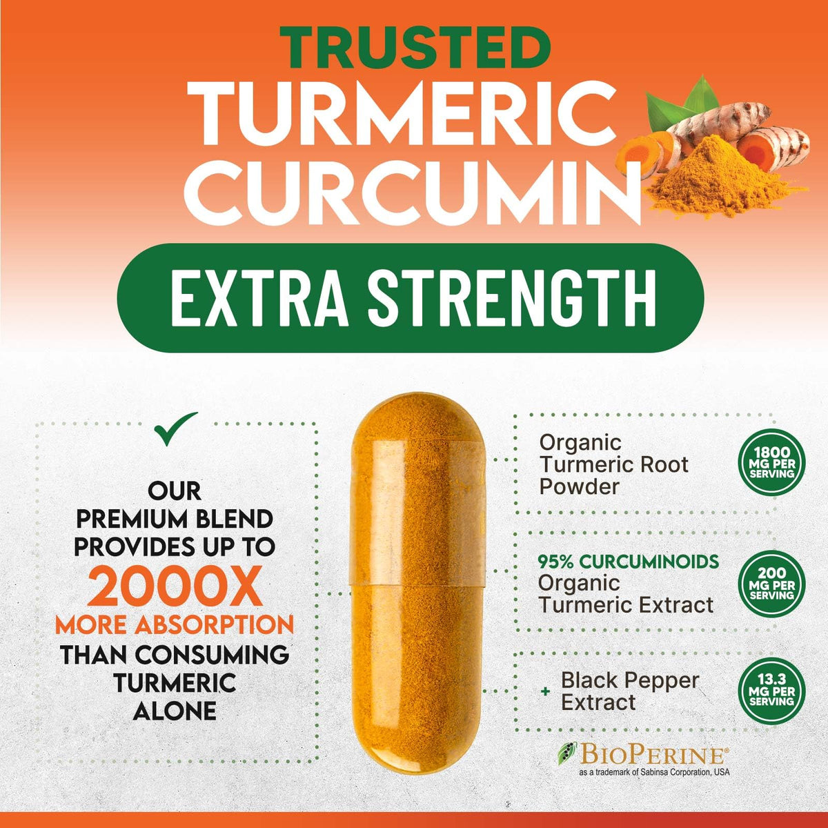 Étiquetage détaillé du complément de curcuma Nature's Nutrition