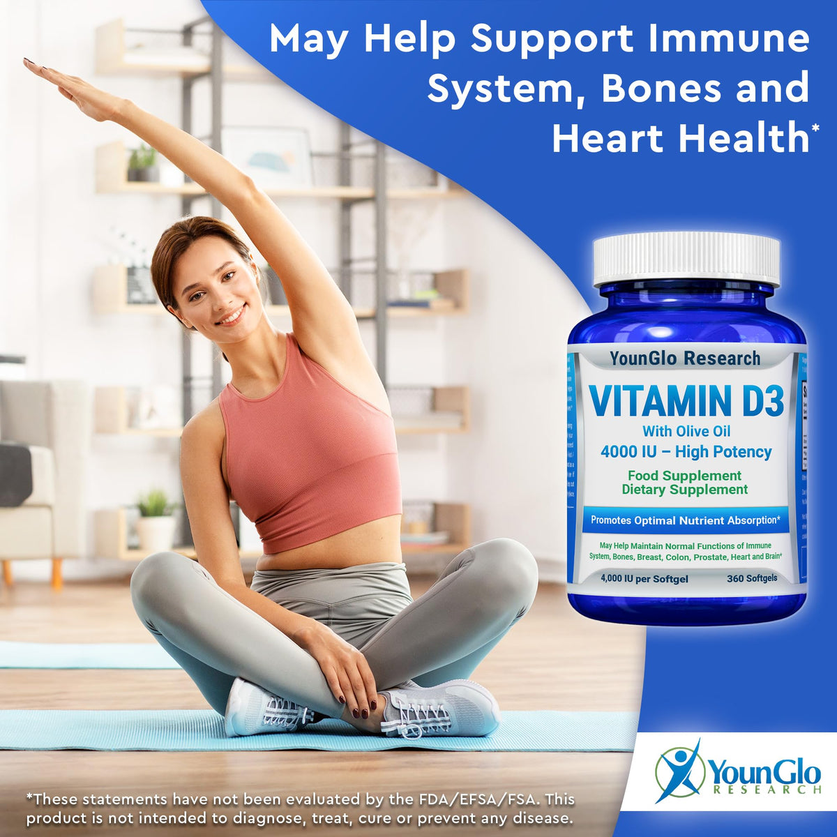 Étiquetage du flacon de YounGlo Research Vitamine D3 4000 IU