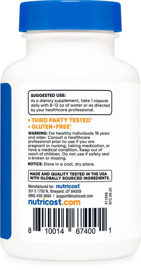 Étiquetage du flacon Nutricost Acide Alpha Lipoïque R 100mg