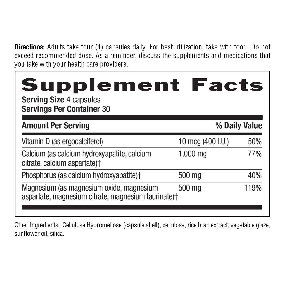 Étiquette arrière du flacon de Calcium Magnésium Vitamine D Country Life