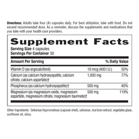 Étiquette arrière du flacon de Calcium Magnésium Vitamine D Country Life