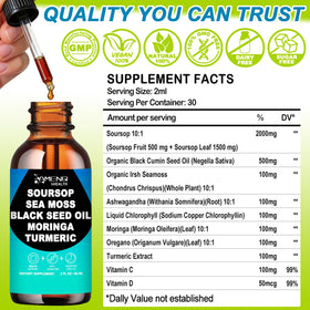 Étiquette arrière du flacon Soursop Bitters AMENQ hHEALTH