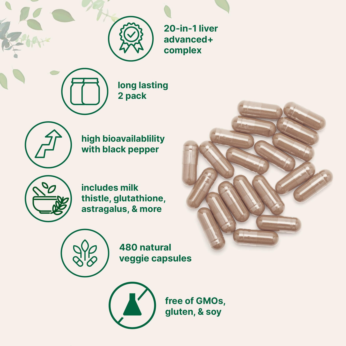 Étiquette avec ingrédients clés du complément alimentaire avancé pour le foie